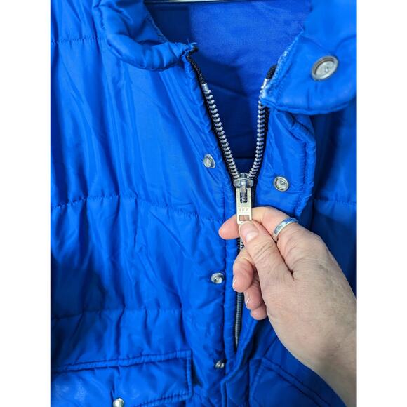 Vintage 70's Swingster Men's Blue Puffer Jacket Zip and Snap Front Made in USA - Picture 7 of 10